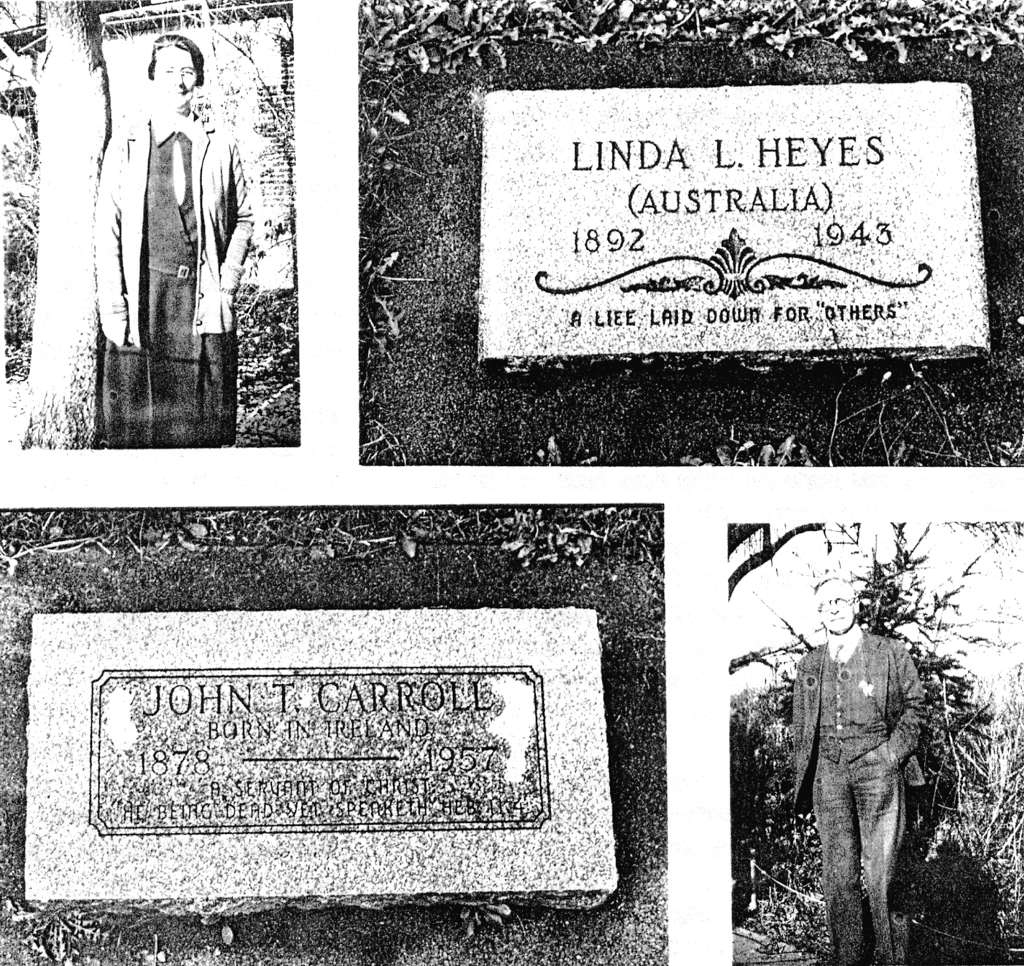 a montage of photographs showing a woman with dark hair, an older man, and two tombstones